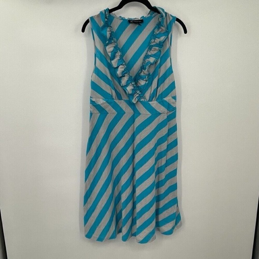 INC International Concepts Womens Dress Large Blue Gray V Neck Ruffle Chevron - Picture 5 of 12
